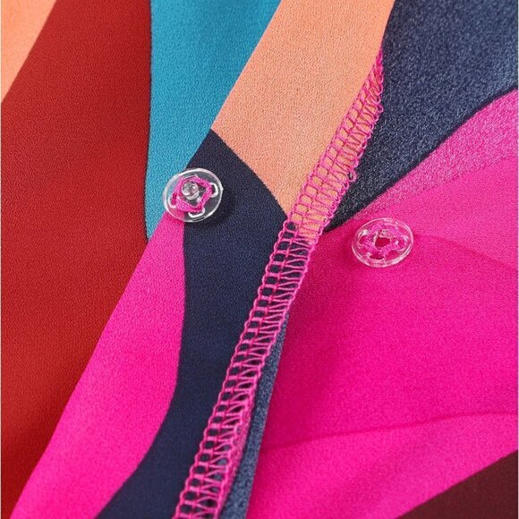 Red and Pink Print Belted Puff Sleeve Mini Dress - Picture 8 of 8